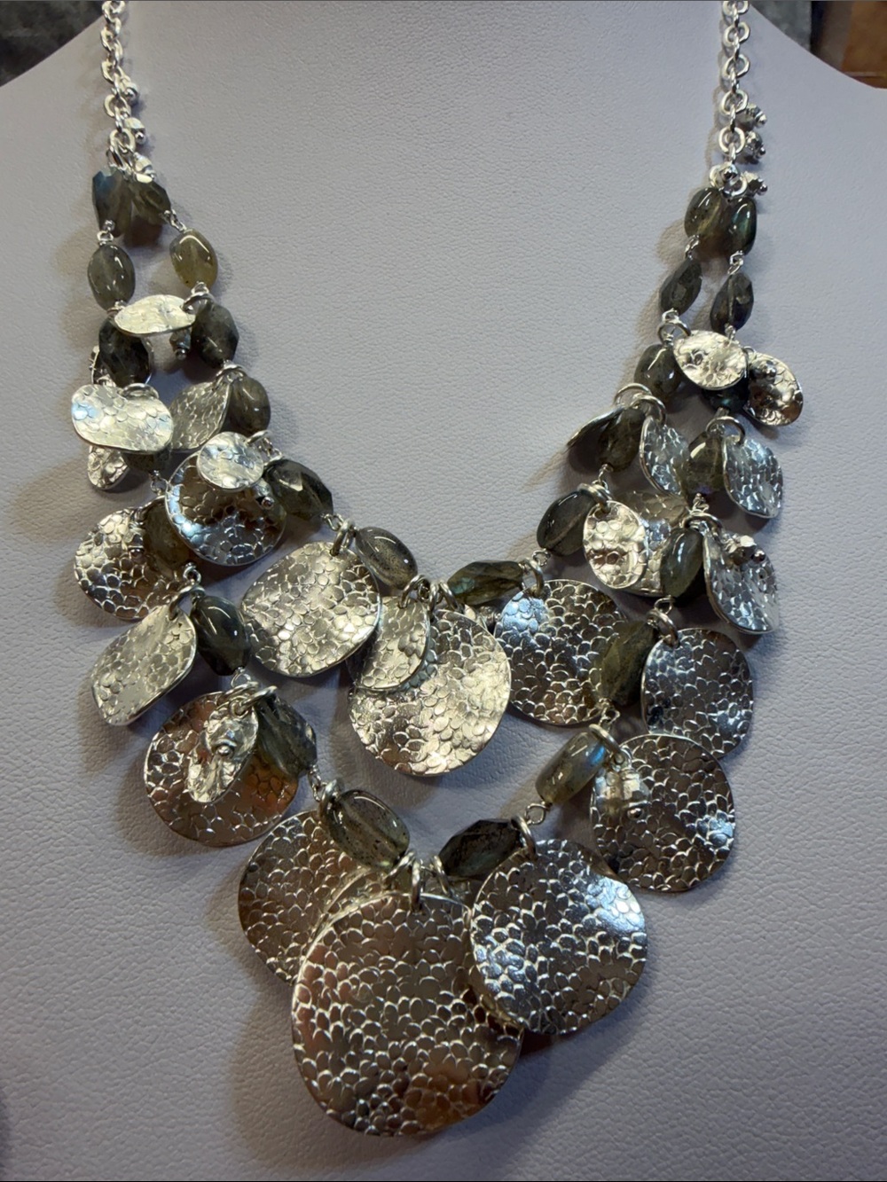Stella & Dot Labradorite Statement Necklace • Silver Tone • Adjustable • Excelle